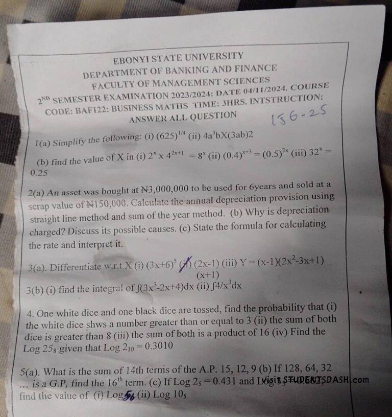 BAF 122 Past Questions and Answers