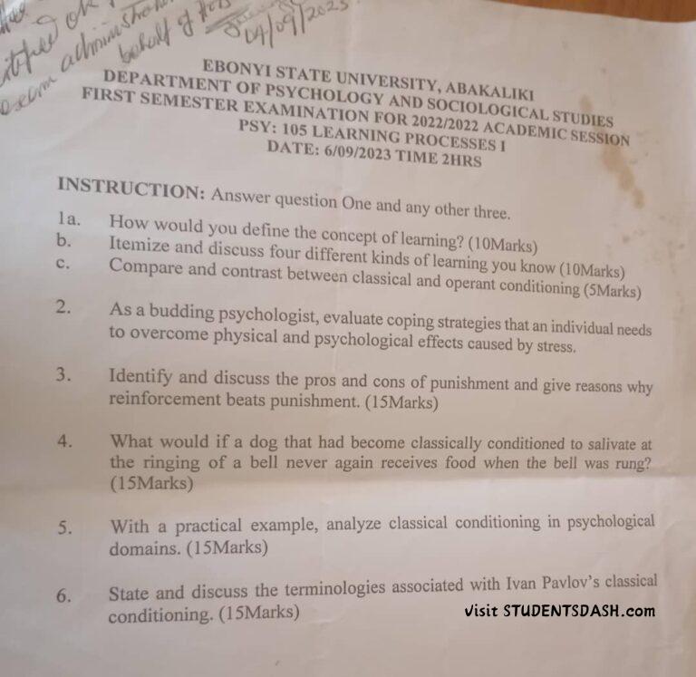 PSY 105 Past Questions and Answers
