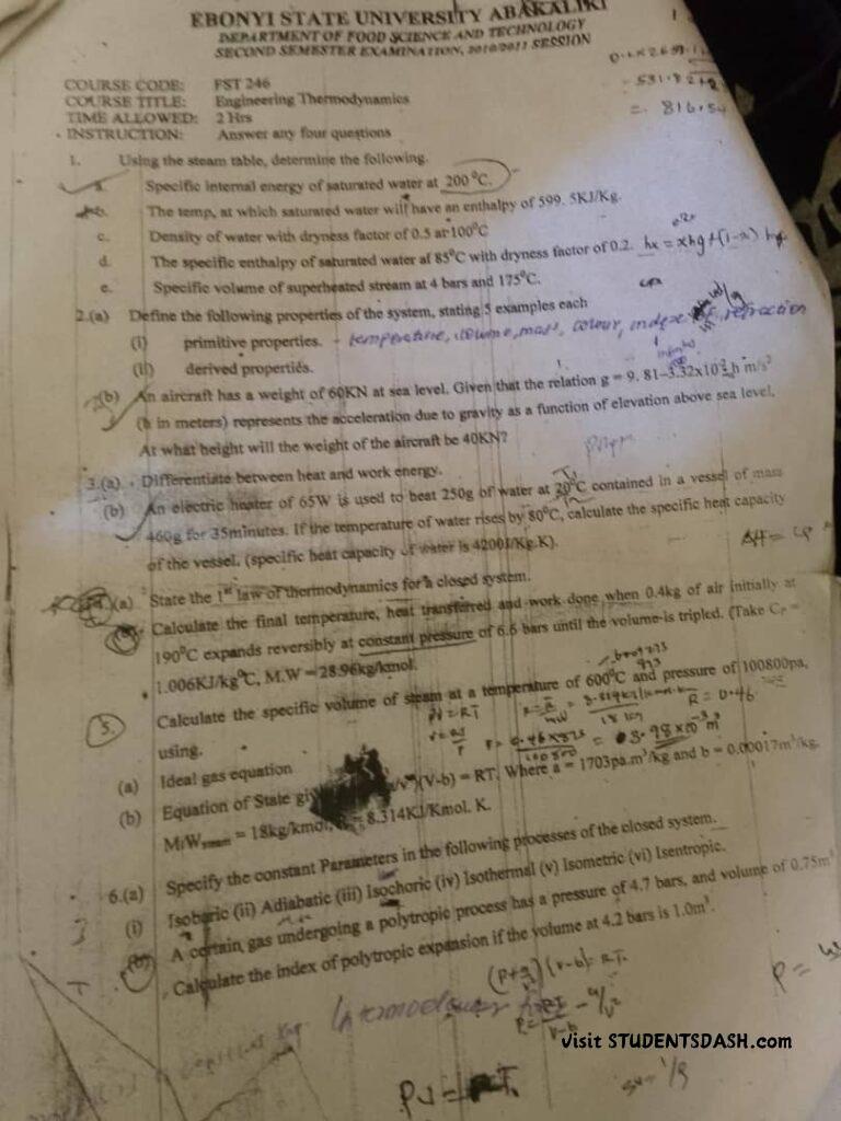 FST 246 Past Questions and Answers