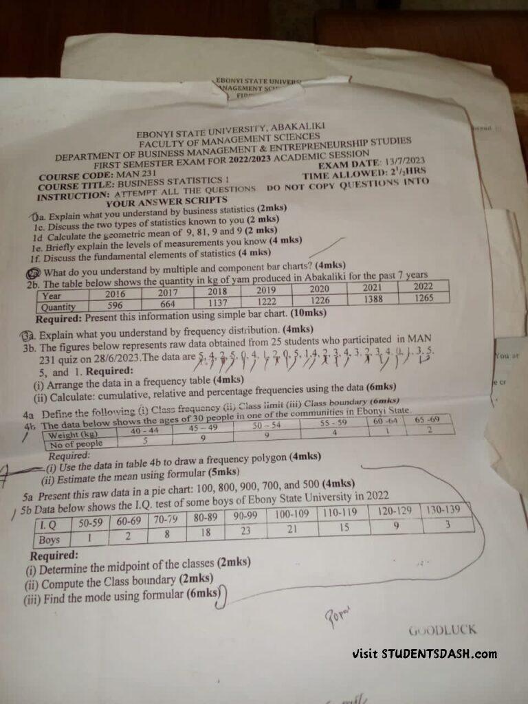 MAN 231 Past Questions and Answers