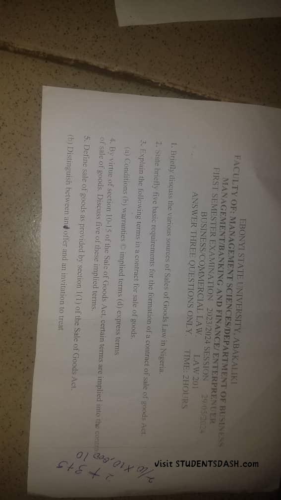 LAW 201 Past Questions and Answers