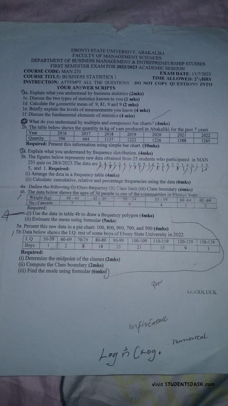 MAN 231 Past Questions and Answers