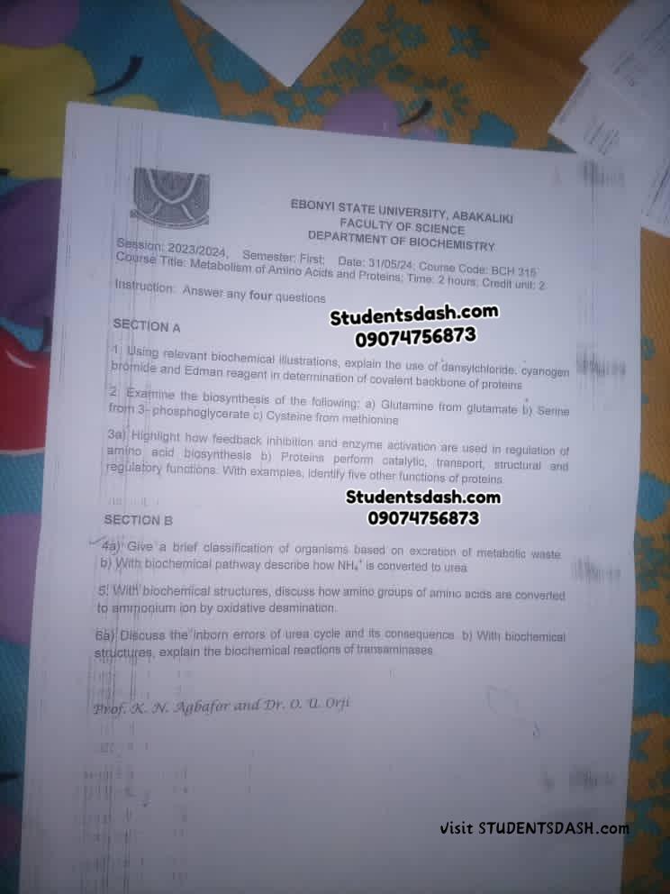 BCH 215 Past Questions and Answers