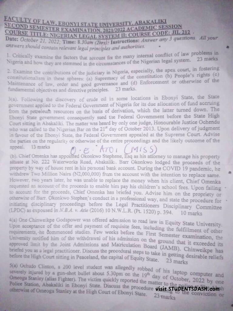 JIL 212 Past Questions and Answers
