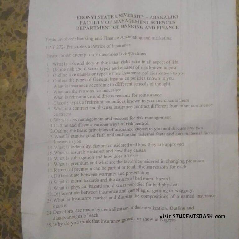BAF 272 Past Questions and Answers
