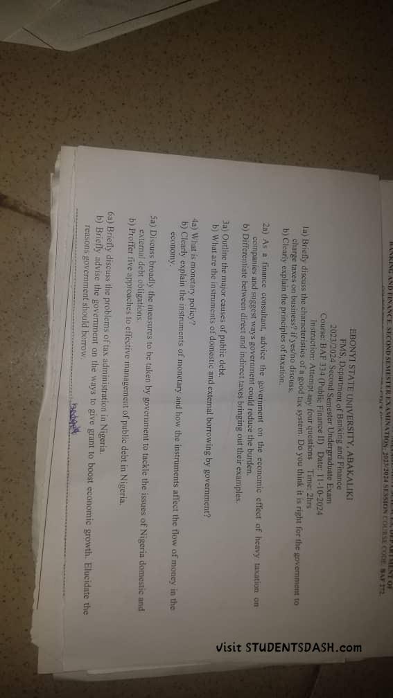 BAF 334 Past Questions and Answers