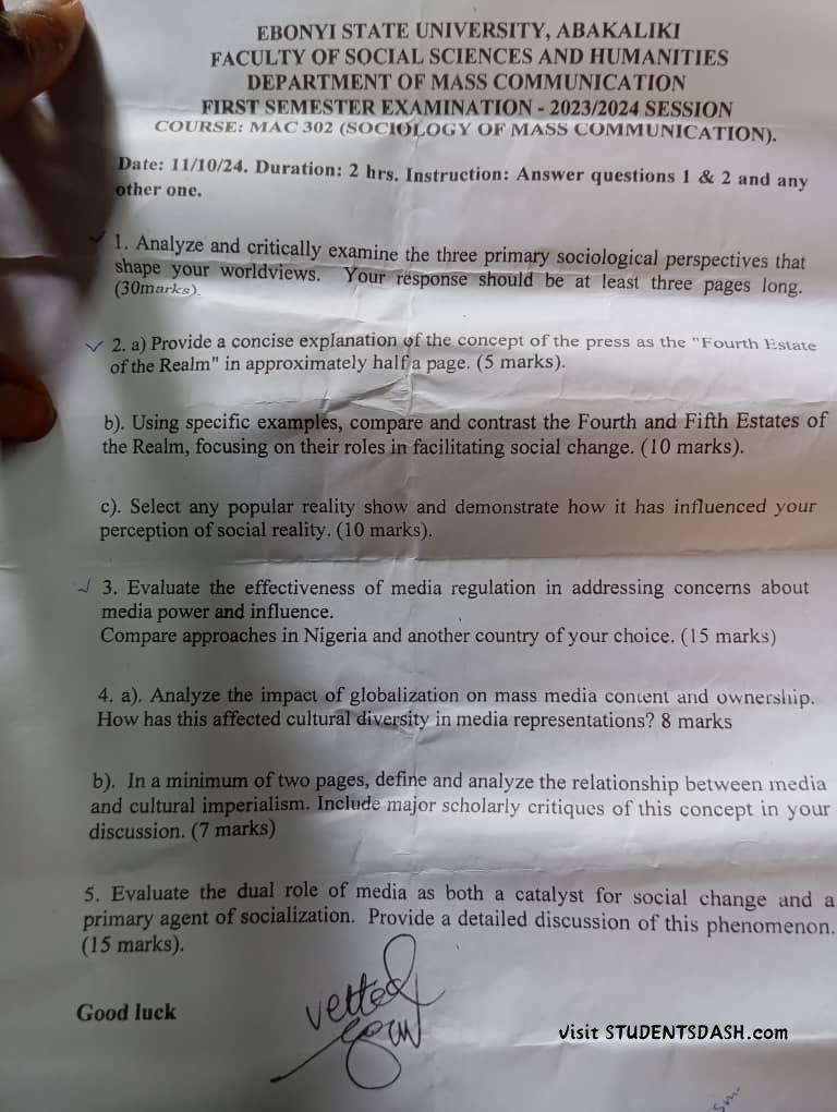 MAC 302 Past Questions and Answers