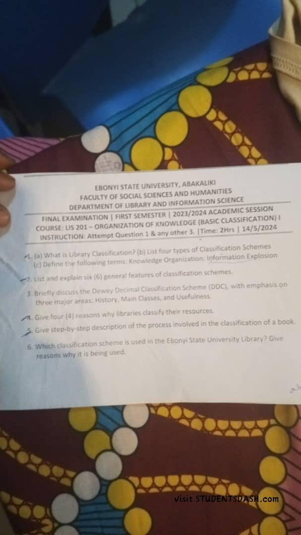 LIS 201 Past Questions and Answers