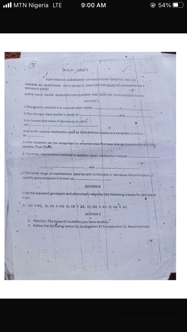 BIO 252 Past Questions and Answers