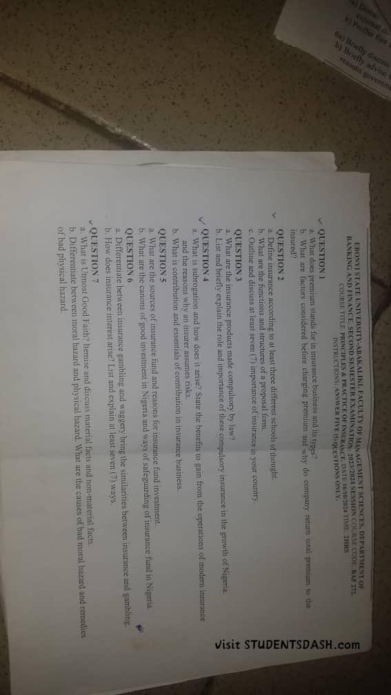 BAF 272 Past Questions and Answers