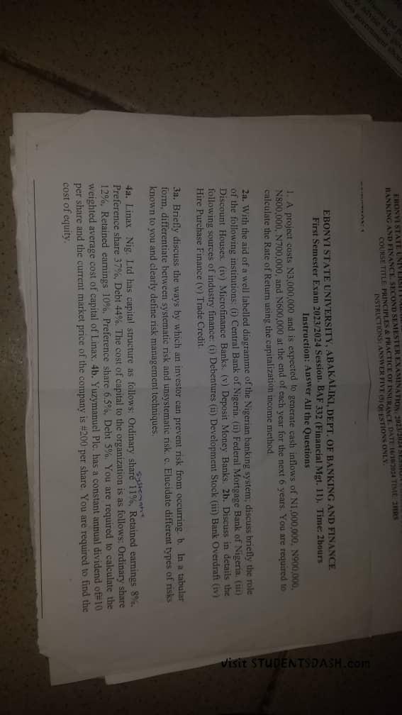 BAF 332 Past Questions and Answers