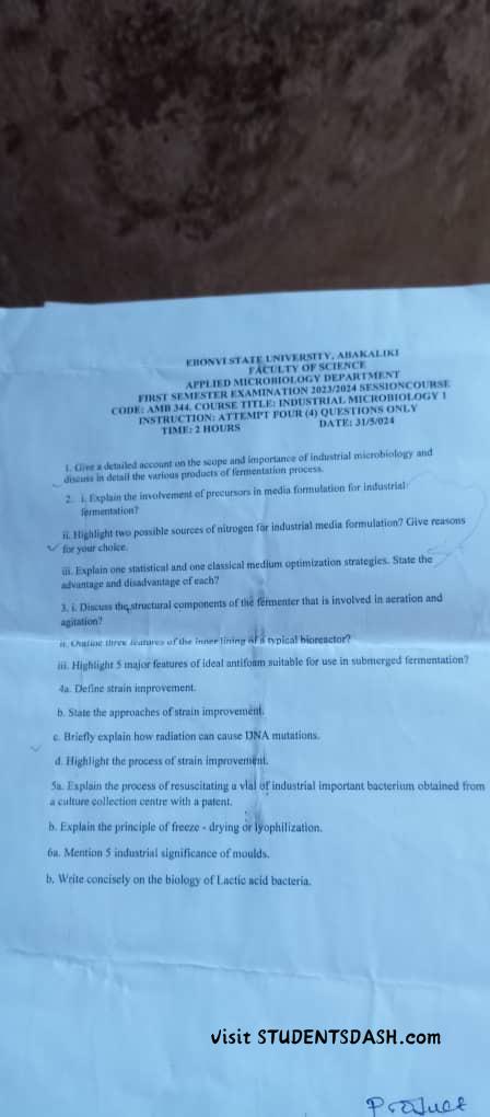 AMB 344 Past Questions and Answers