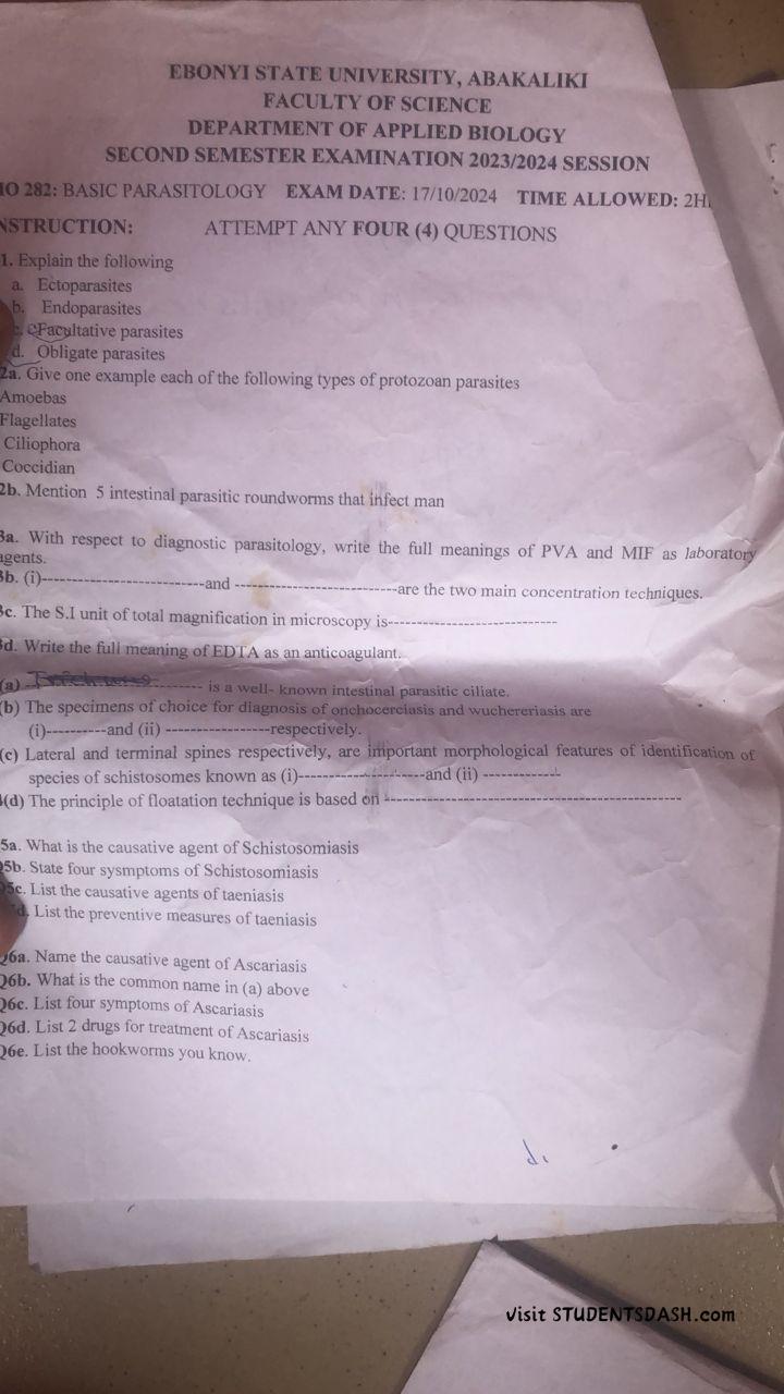 BIO 282 Past Questions and Answers