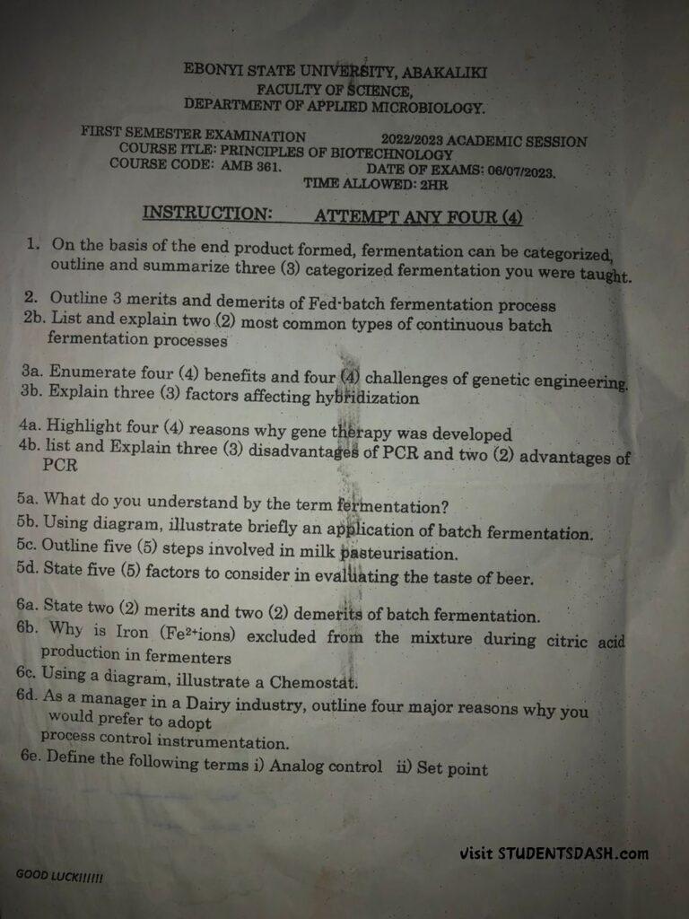 AMB 361 Past Questions and Answers