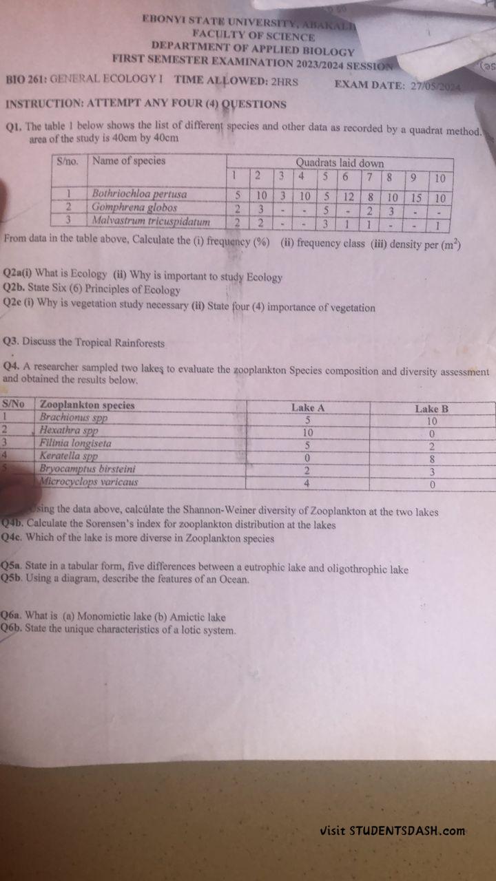 BIO 261 Past Questions and Answers