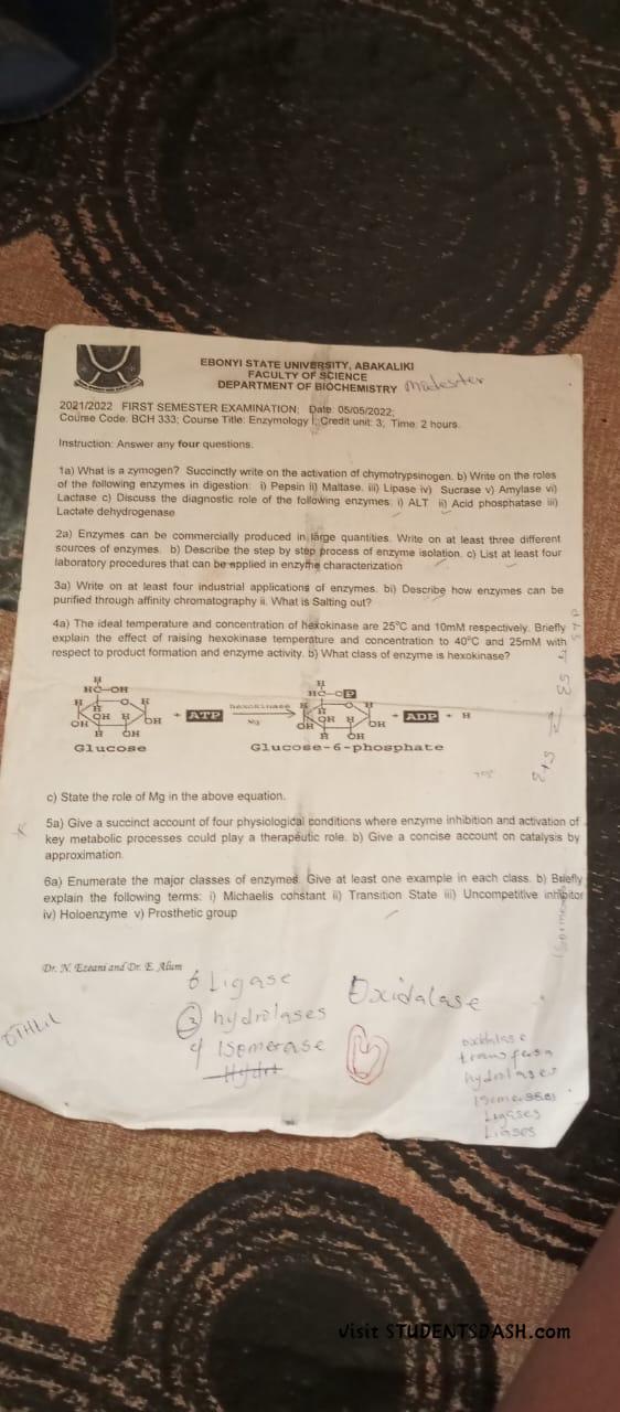 BCH 333 Past Questions and Answers