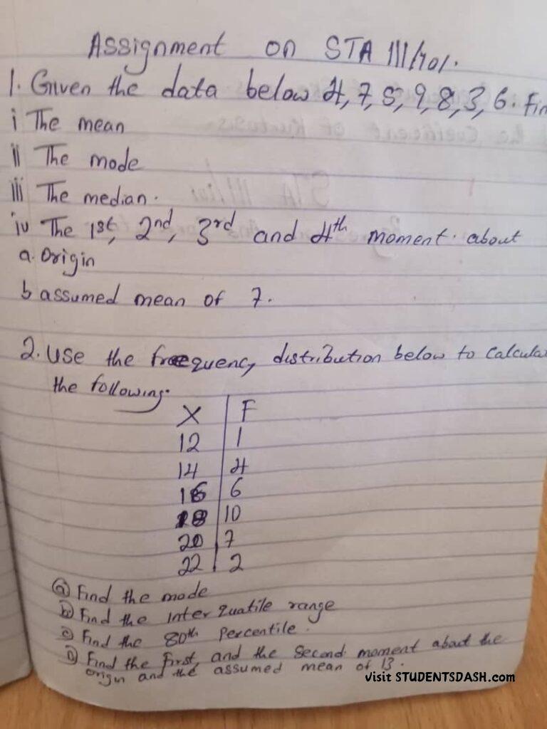 STA 111/101 Assignment Questions and Answers