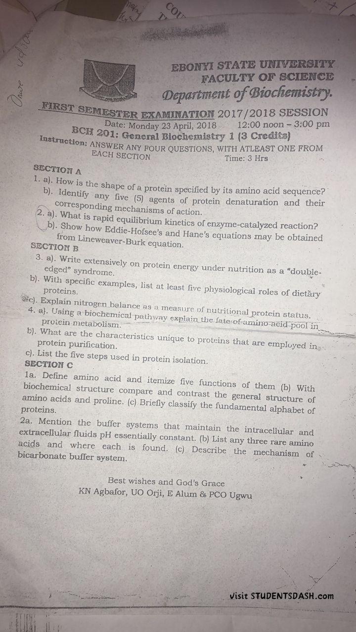 BIO 201 Past Questions and Answers