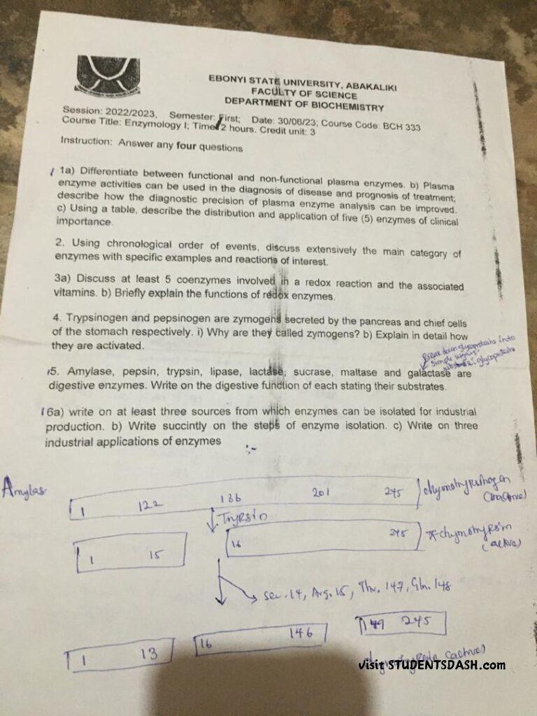 BCH 333 Past Questions and Answers