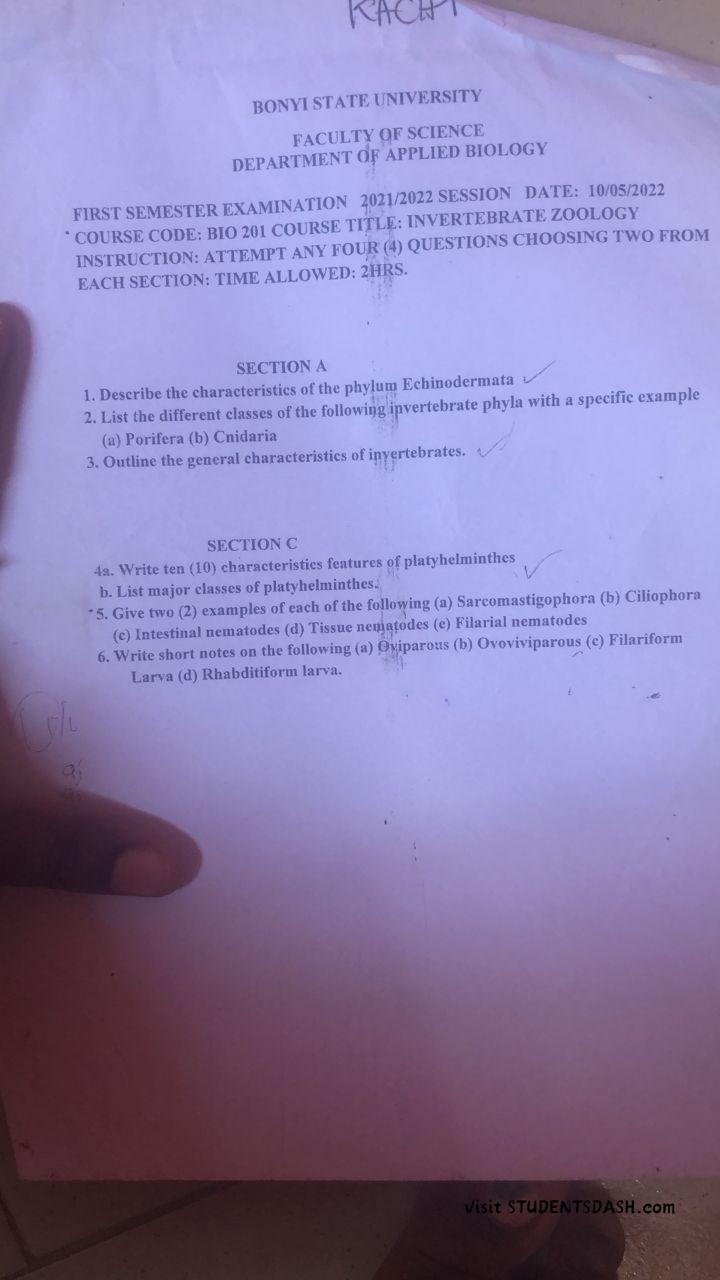 BIO 201 Past Questions and Answers