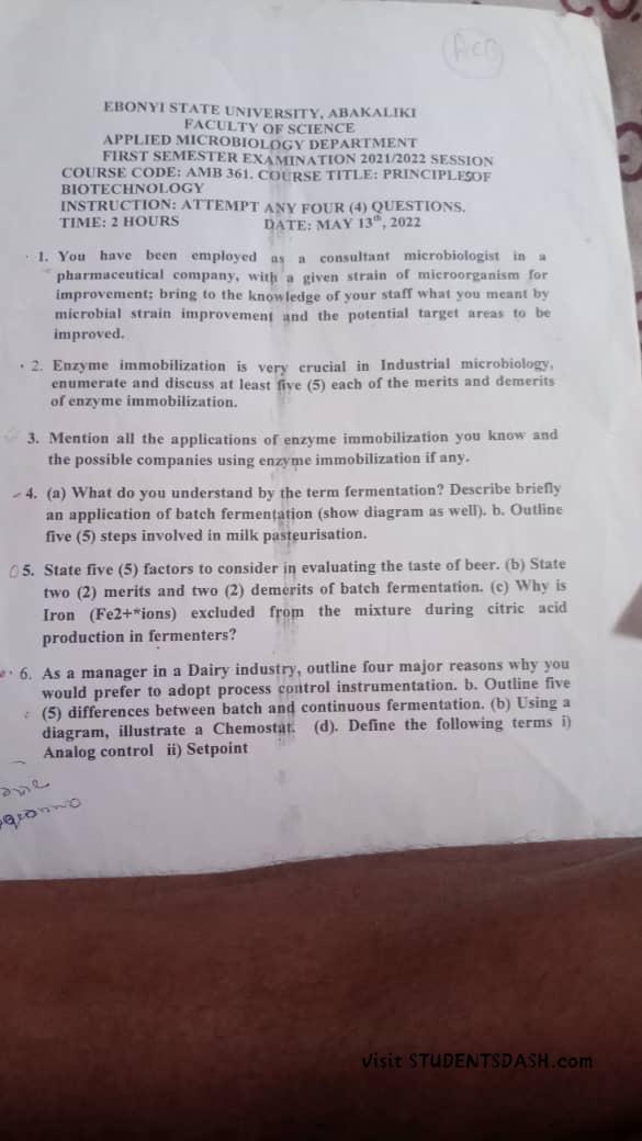 AMB 361 Past Questions and Answers