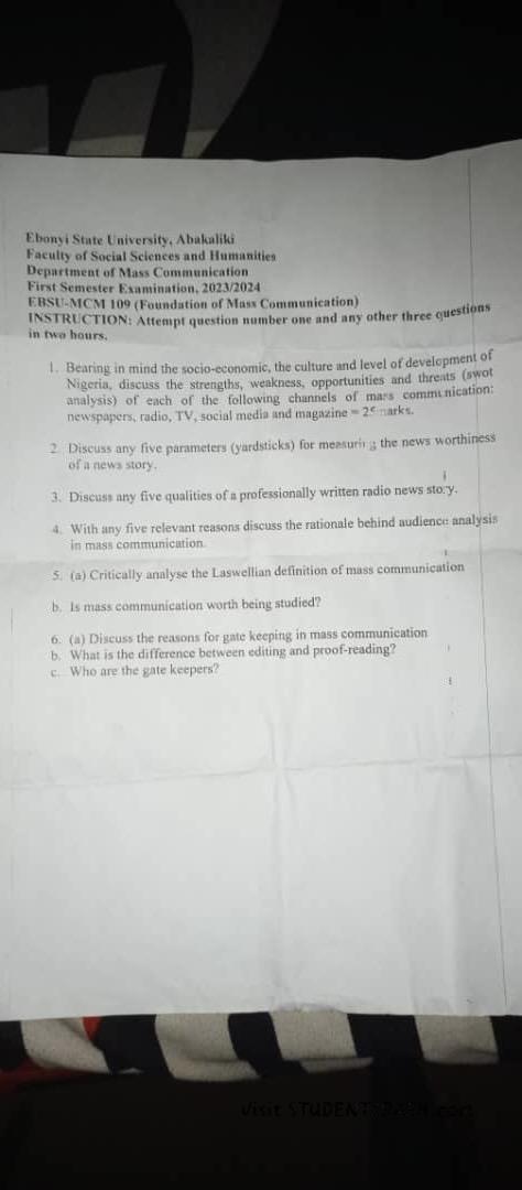 MCM 109 Past Questions and Answers