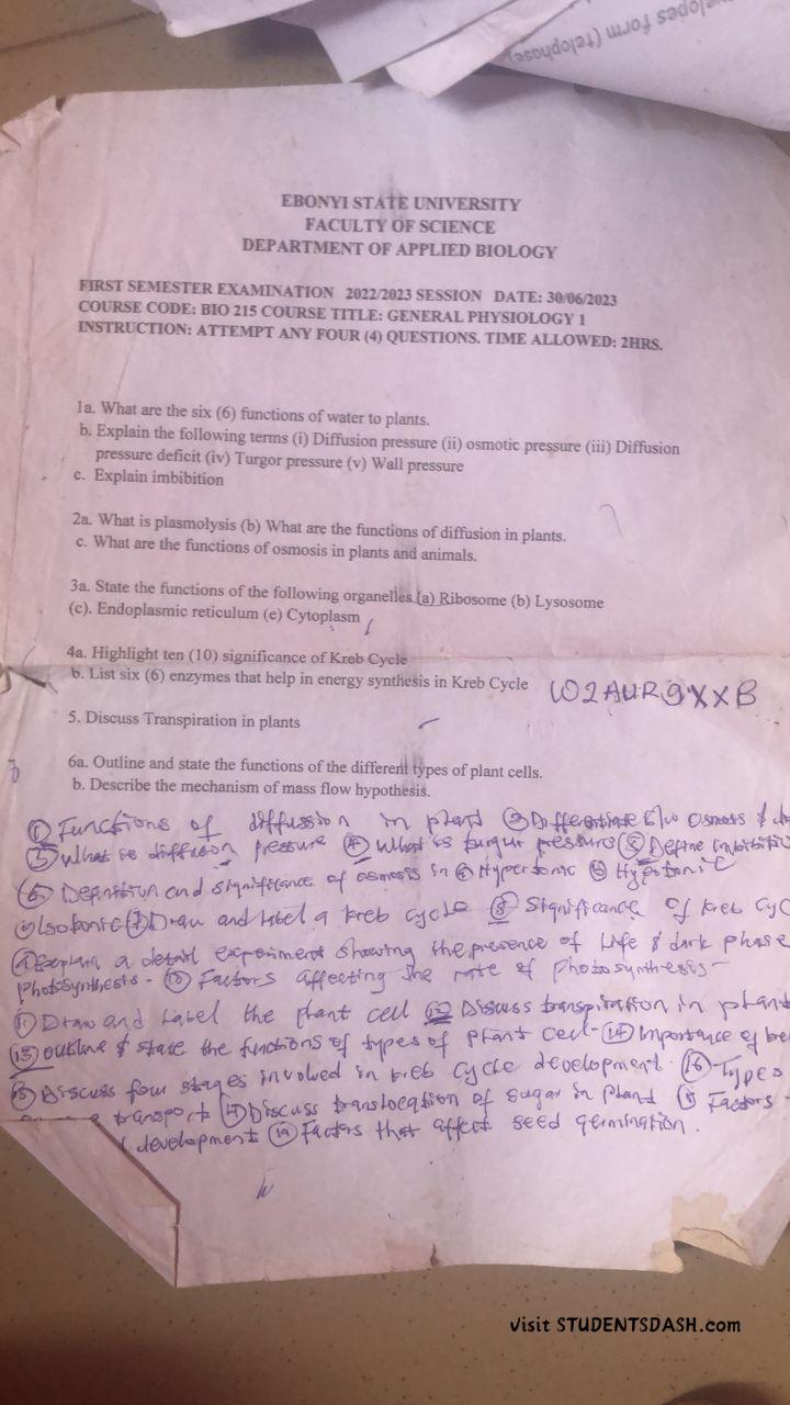 BIO 215 Past Questions and Answers