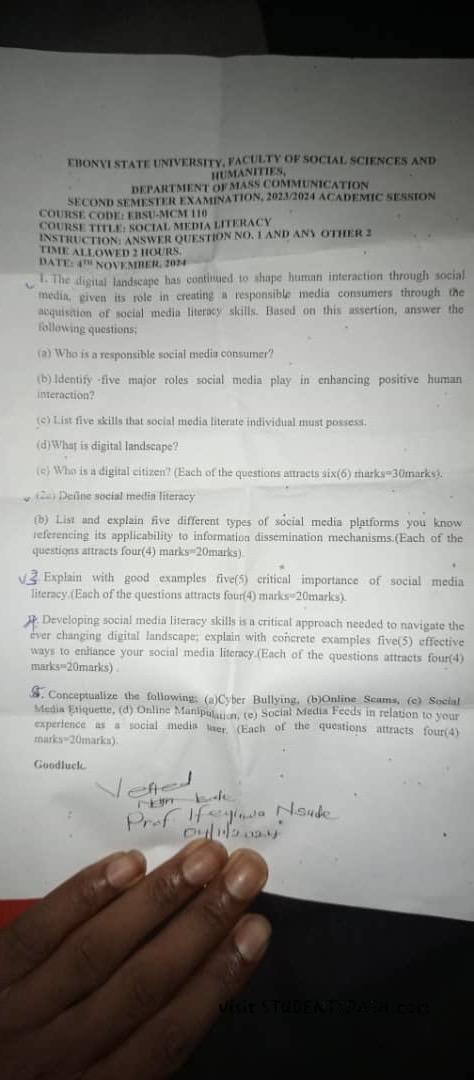 MCM 110 Past Questions and Answers