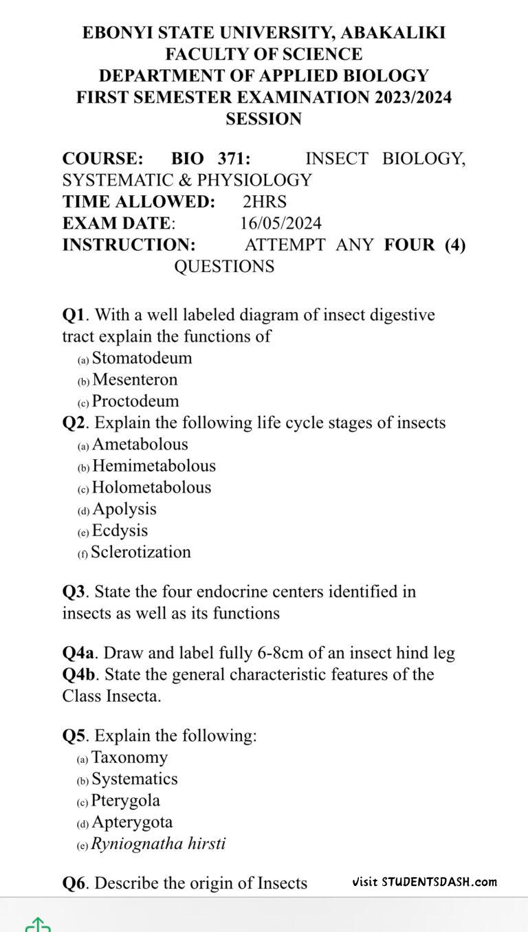 BIO 371 Past Questions and Answers