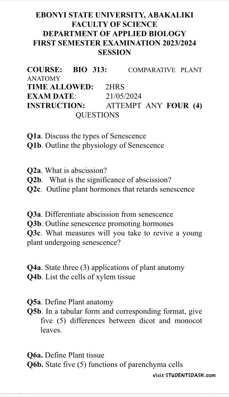 BIO 313 Past Questions and Answers