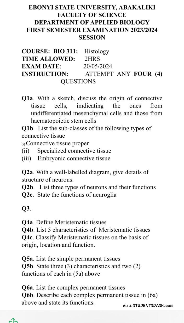BIO 311 Past Questions and Answers