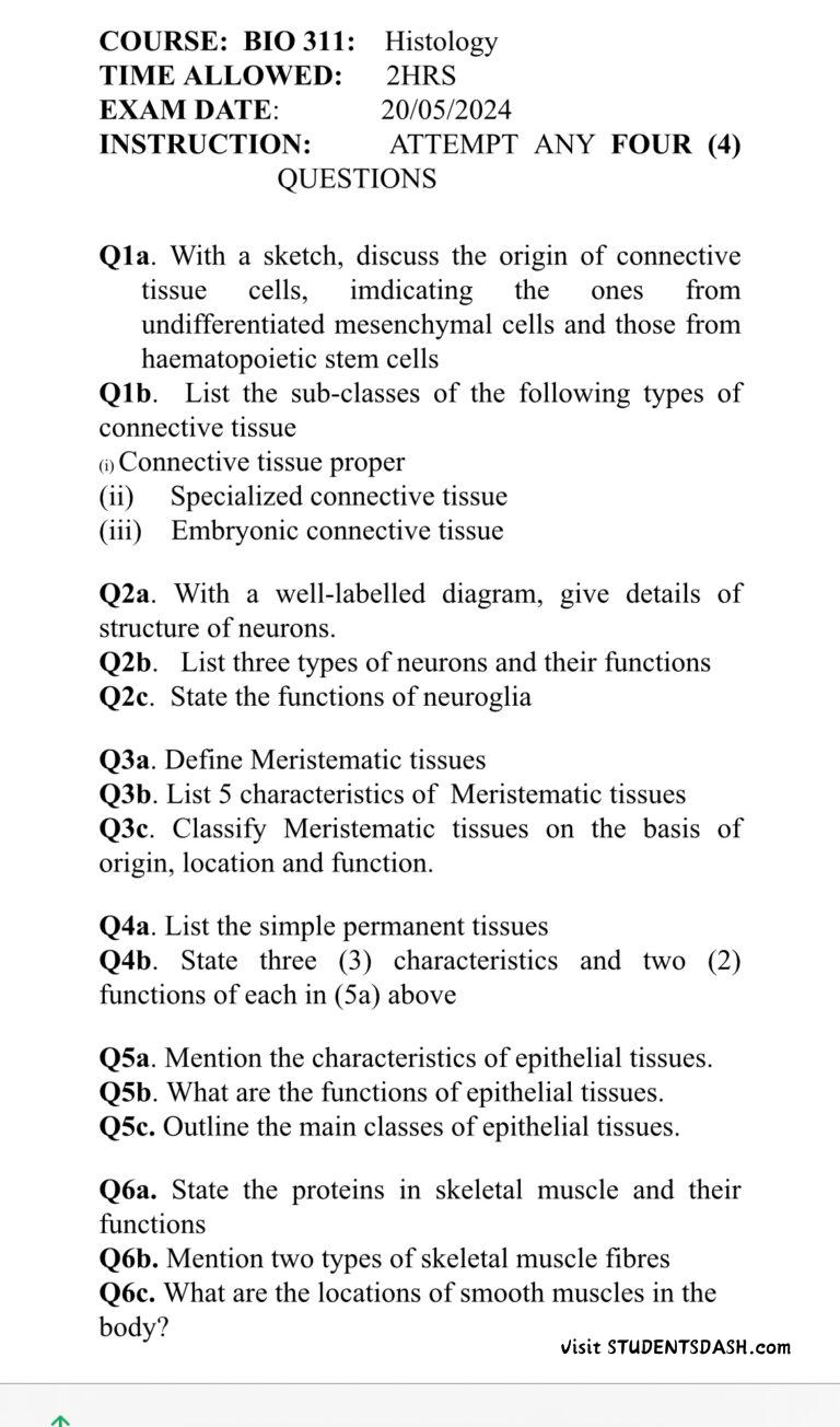 BIO 321 Past Questions and Answers 2