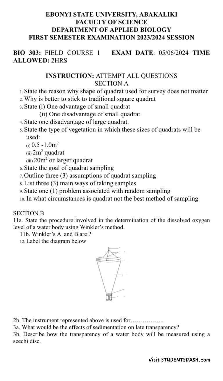 BIO 303 Past Questions and Answers