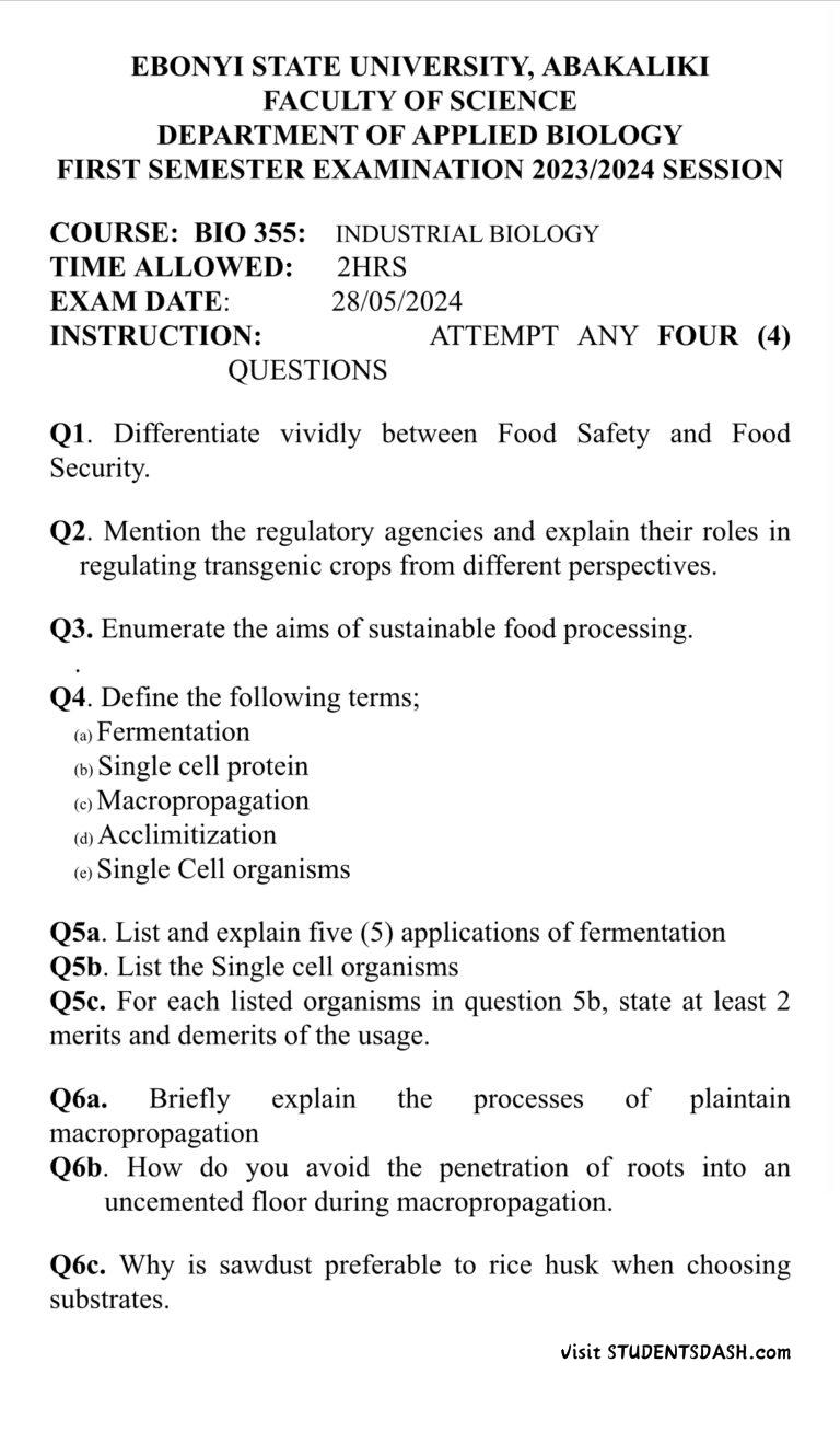 BIO 355 Past Questions and Answers