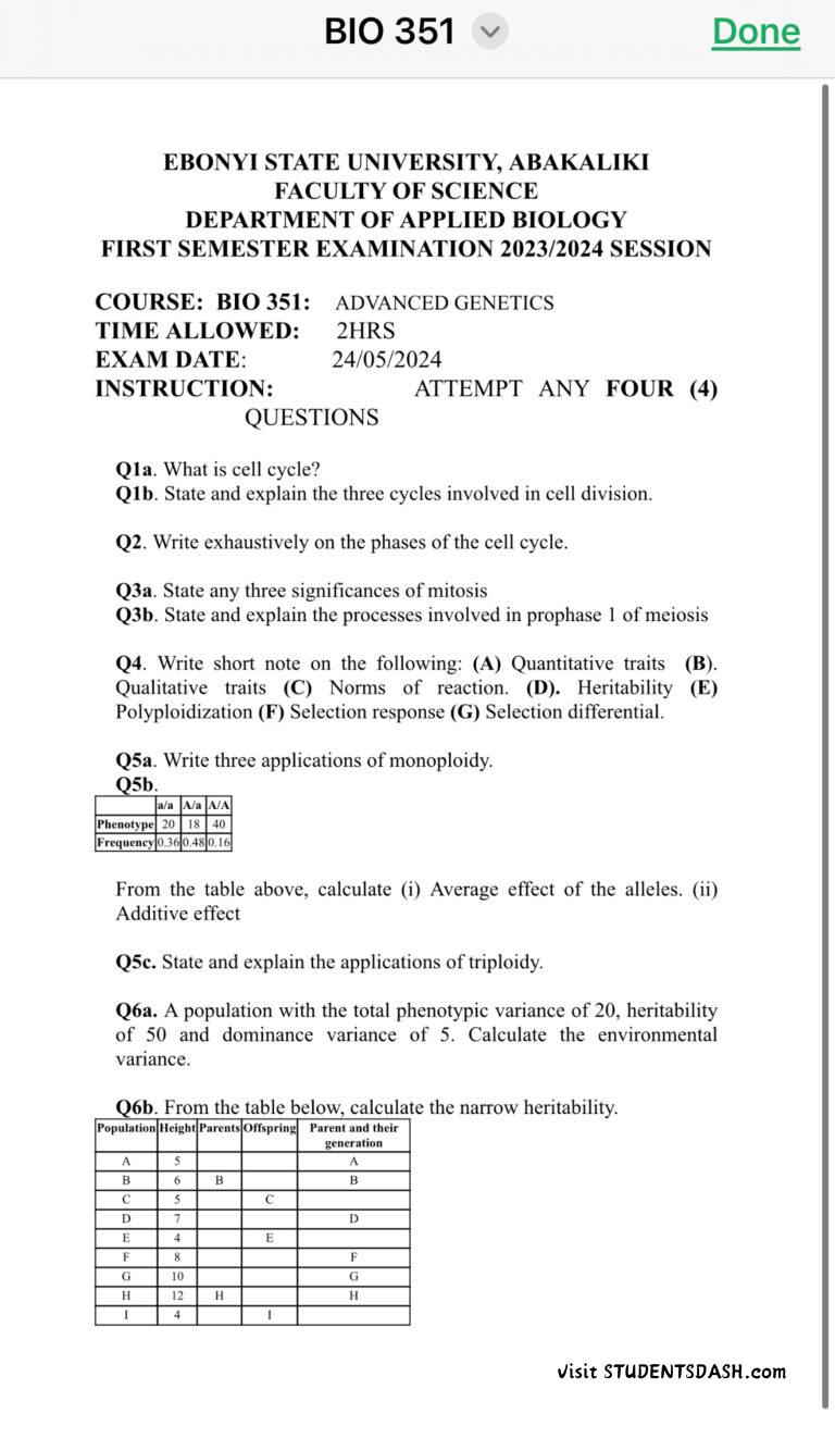 BIO 351 Past Questions and Answers