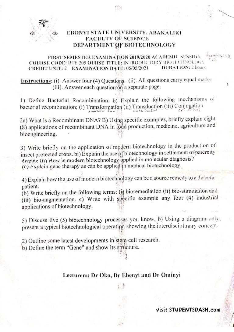 BTE 205 Past Questions and Answers