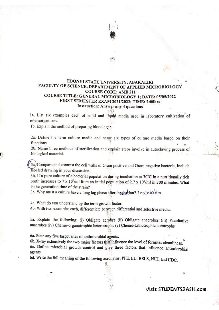 AMB 211 Past Questions and Answers