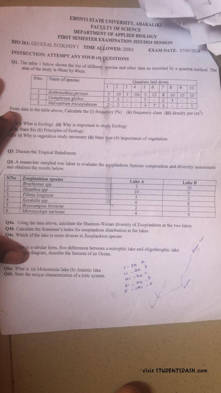BIO 261 Past Questions and Answers