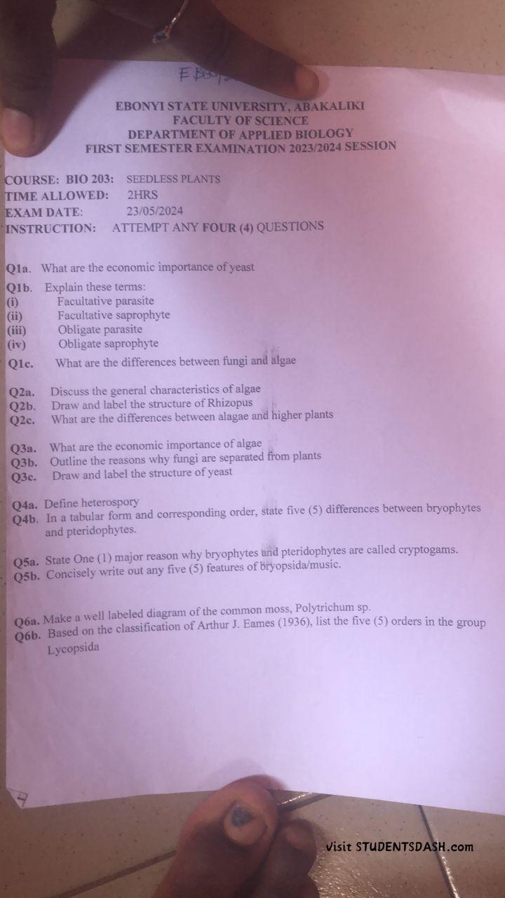 BIO 203 Past Questions and Answers