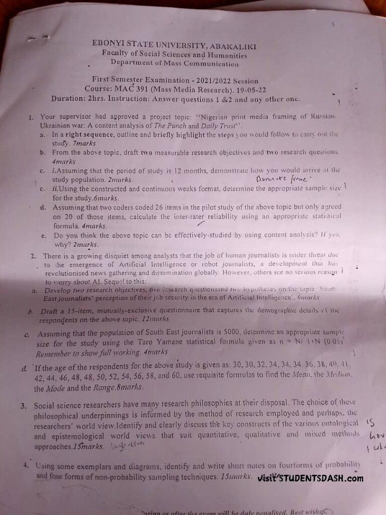 MAC 391 Past Questions and Answers