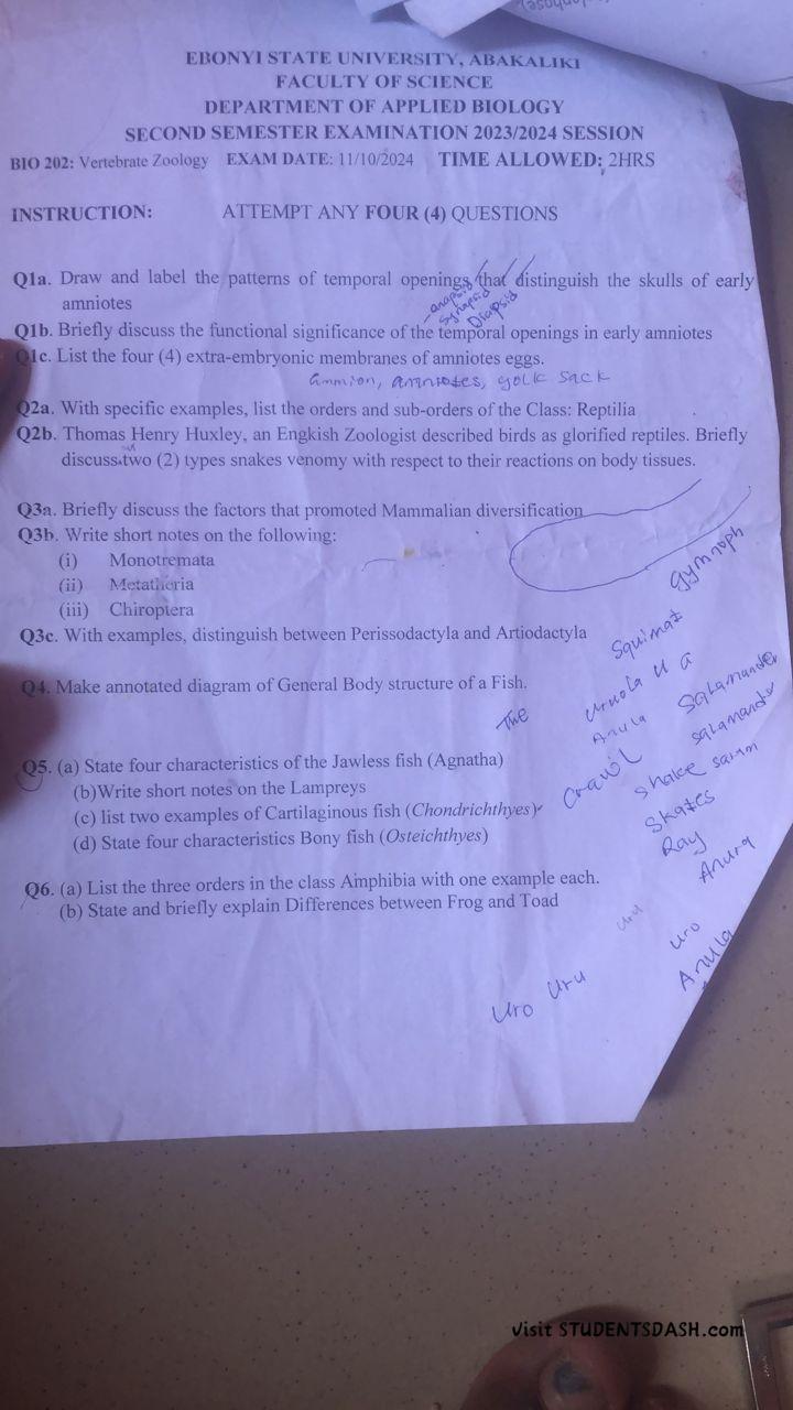 BIO 202 Past Questions and Answers
