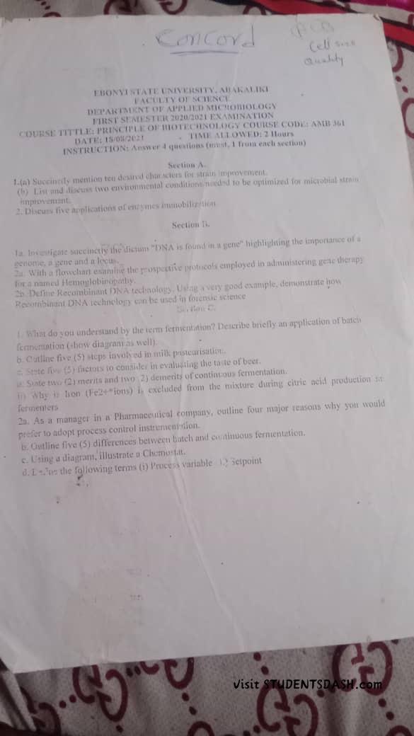 AMB 361 Past Questions and Answers