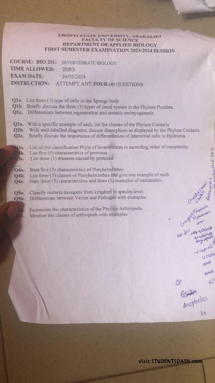 BIO 201 Past Questions and Answers