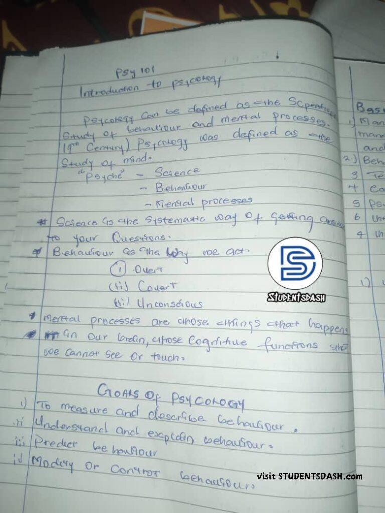 PSY 101 NOTE – Introduction to Psychology