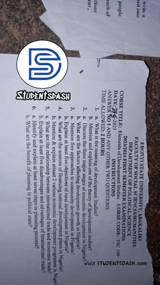 PSC 109 Past Questions and Answers
