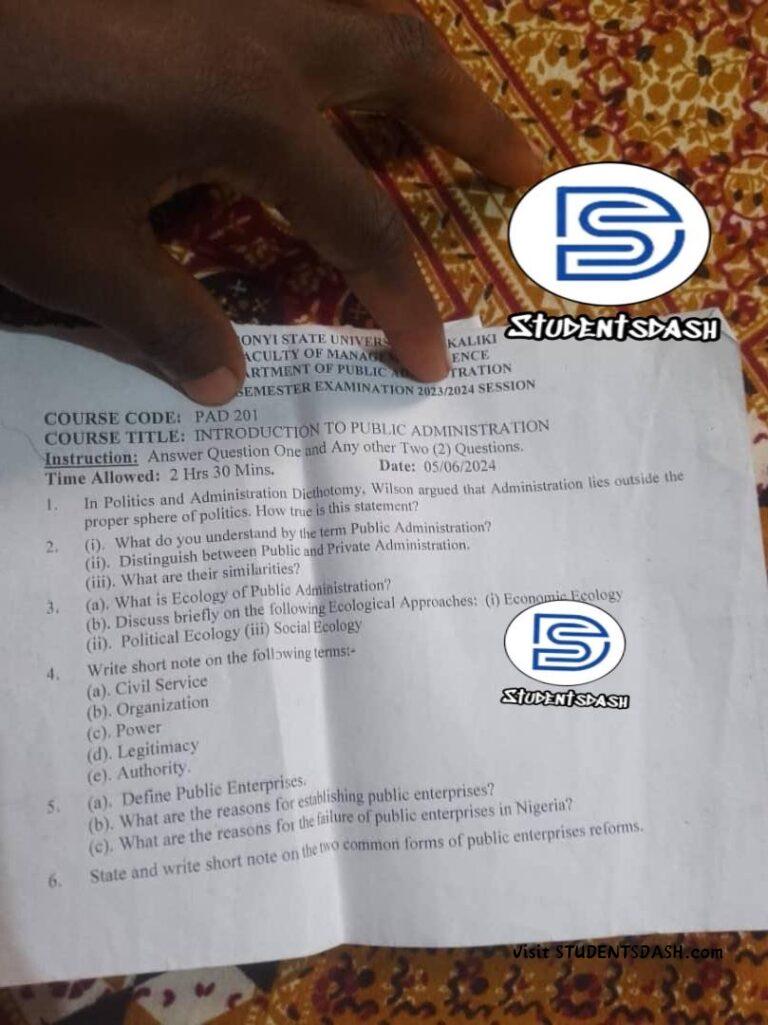 PAD 201 Past Questions and Answers