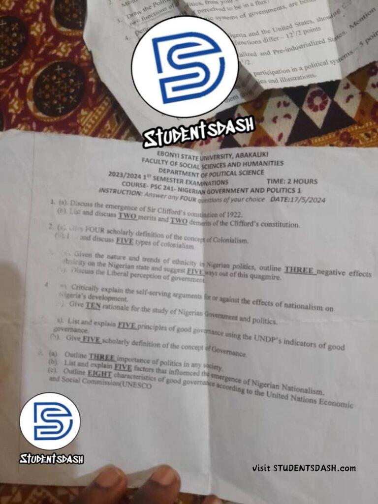 PSC 241 Past Questions and Answers