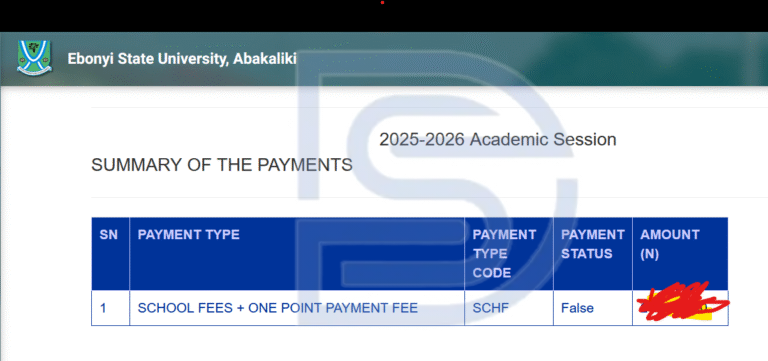 EBSU Freshers School Fees for 2025/2026 Academic Session
