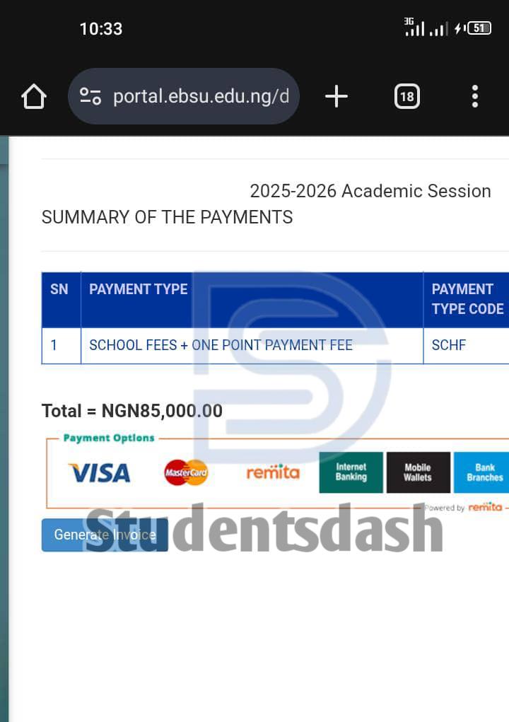 EBSU School Fees For 200L Students (Ebonyi State University)