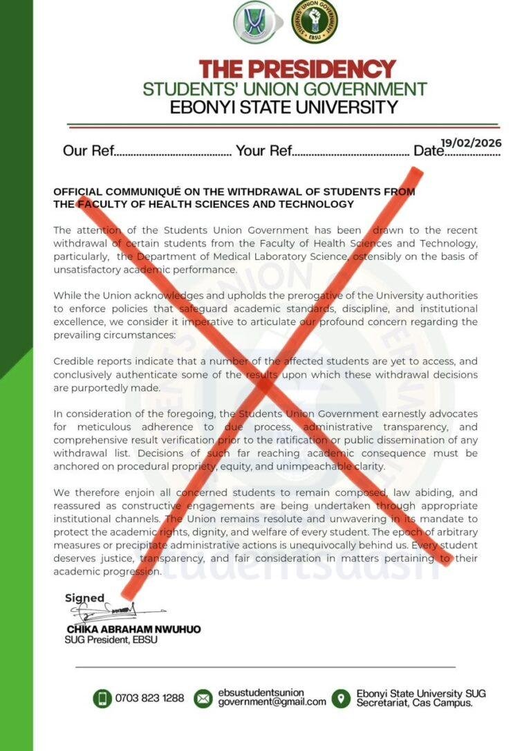 Summary of What the SUG President Said About Withdrawn and Probation Students in EBSU